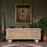 Indian Hand Carved Solid Wood Blanket Box Chest C10